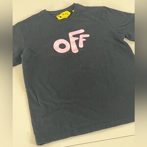 Off-White Kids Black Tee with Pink 'OFF' Logo
